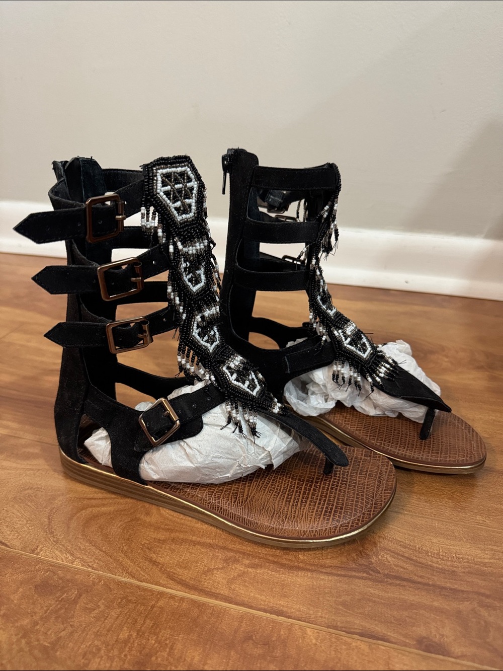 Carlos by Carlos Santana Black Beaded Gladiator Sandals